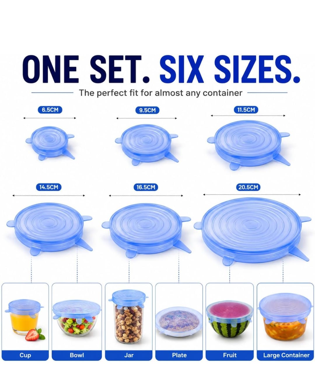 Reusable Silicone Stretch Lids Set of 6 | Airtight Food Covers