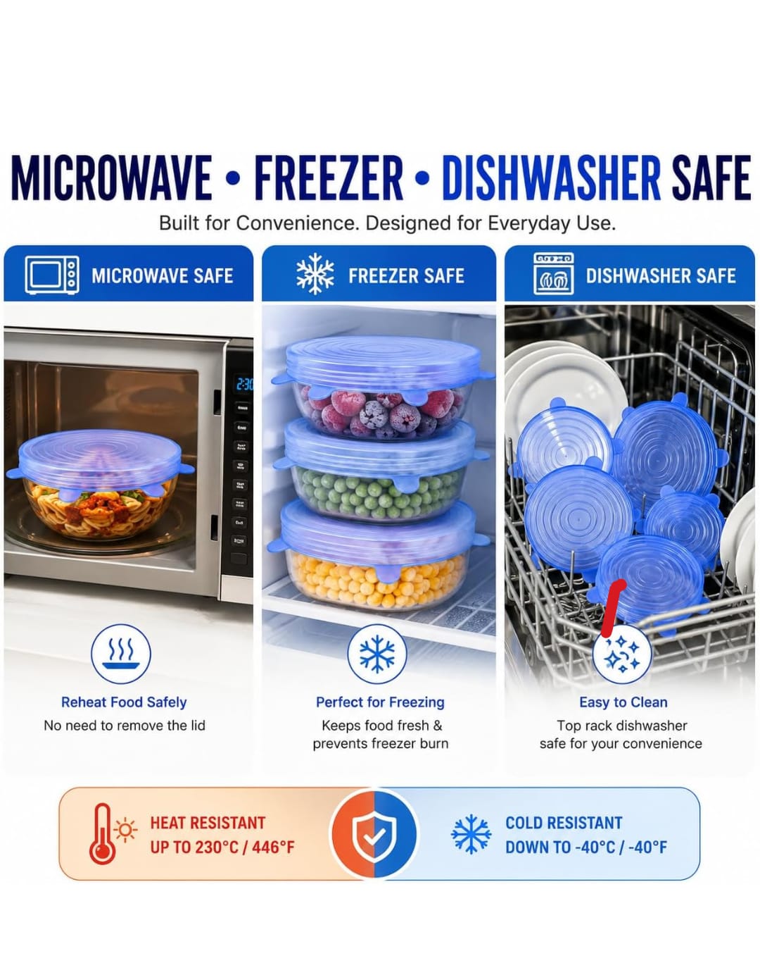 Reusable Silicone Stretch Lids Set of 6 | Airtight Food Covers