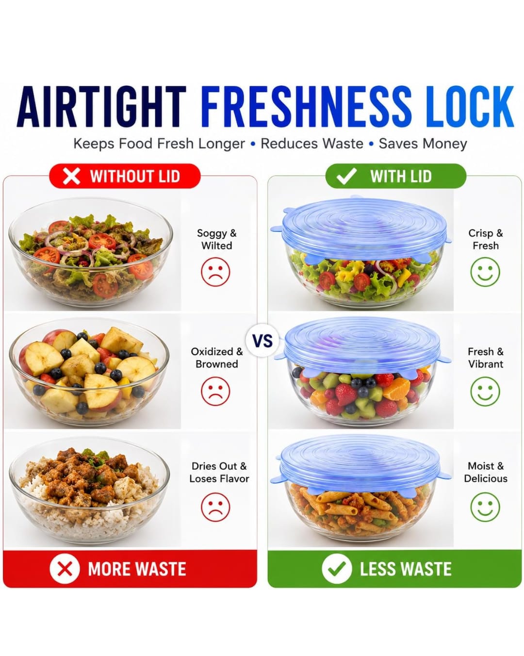 Reusable Silicone Stretch Lids Set of 6 | Airtight Food Covers